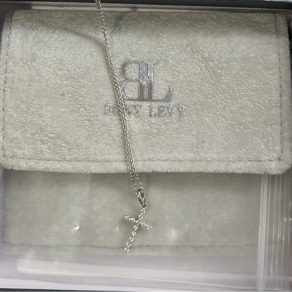 Elegant 14k white gold diamond Cross Necklace by Baby Levy